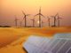 renewable-energy-wint-tourbines-solar-panels-dessert-sunset-windmills-143677374